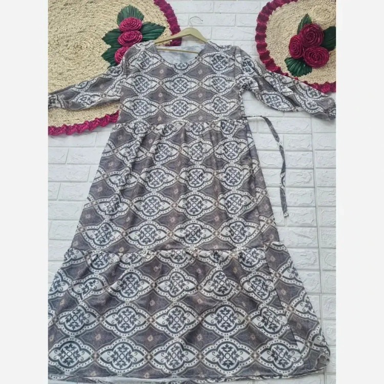 پیراهن فلور نخ بیسکویتی تابستانه فری سایز قد 135 (2)