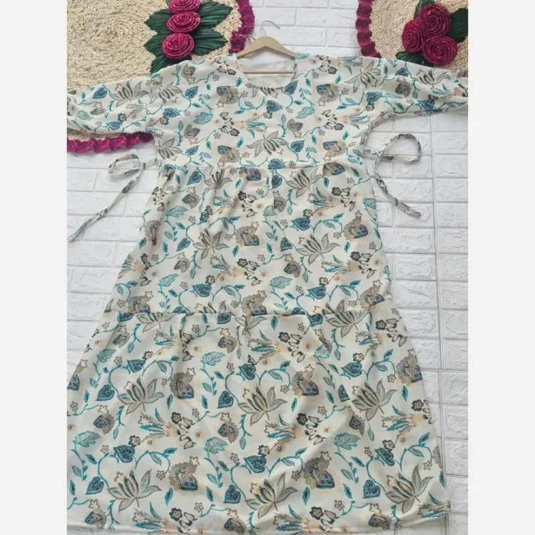 پیراهن فلور نخ بیسکویتی تابستانه فری سایز قد 135 (2)
