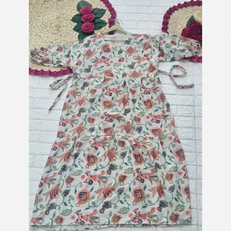 پیراهن فلور نخ بیسکویتی تابستانه فری سایز قد 135 (2)