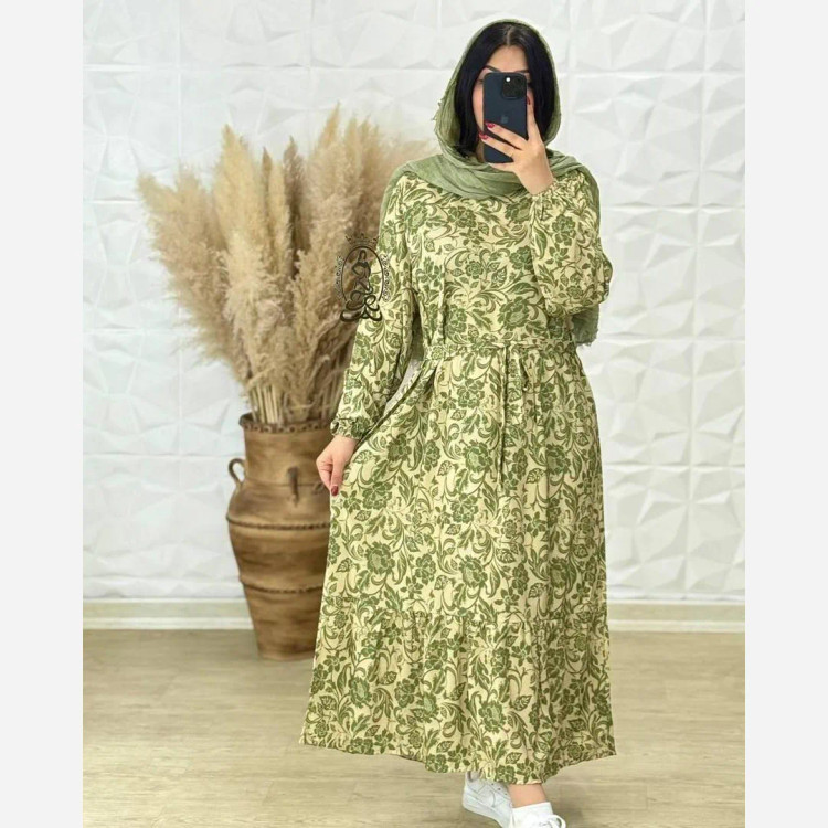 پیراهن ساحلی زنانه جنس کرپ فلور بوگاتی فری سایز قد 136 (2)