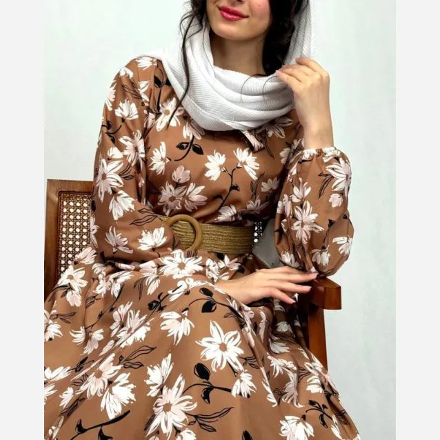 پیراهن بوگاتی تمام کلوش زنانه جنس کرپ فلور سایز 40 تا 48 قد 140 (2)