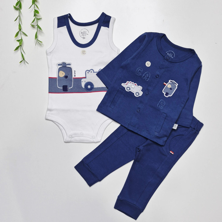 ست لباس نوزادی 3 تکه طرح ماشین جنس نخ پنبه ضد حساسیت (2)