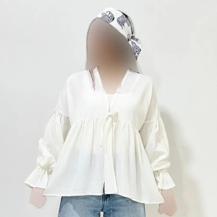 شومیز عروسکی گره ای زنانه جنس لینن فری سایز (2)