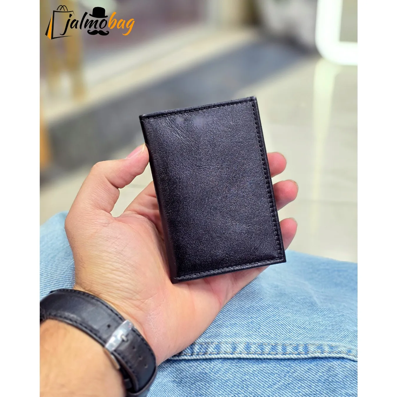 جاکارتی چرم طبیعی گاوی مدل برگی دارای 4 جای کارت (2)