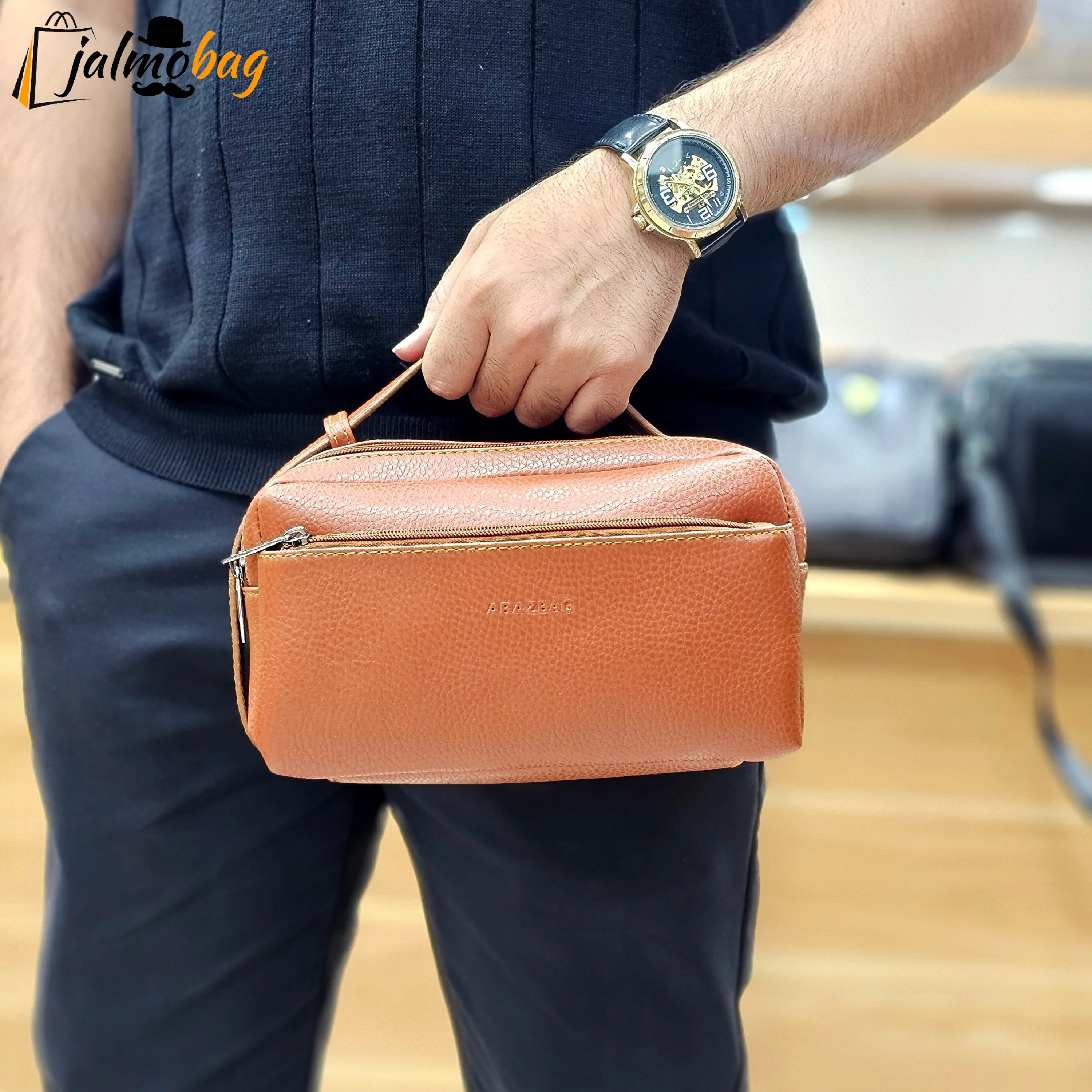 کیف دستی مردانه چرم صنعتی ضد خش دو خانه مدل شوزبگ (2)