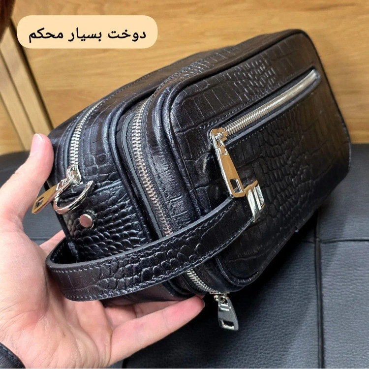 کیف دستی و دوشی چرم طبیعی گاوی دو خانه مدل شوزبگ (2)