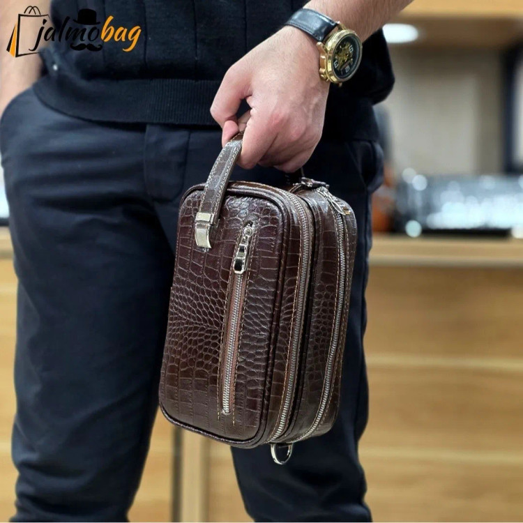 کیف دستی و دوشی چرم طبیعی گاوی دو خانه مدل شوزبگ (2)