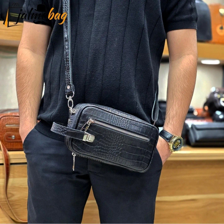 کیف دستی و دوشی چرم طبیعی گاوی دو خانه مدل شوزبگ (2)