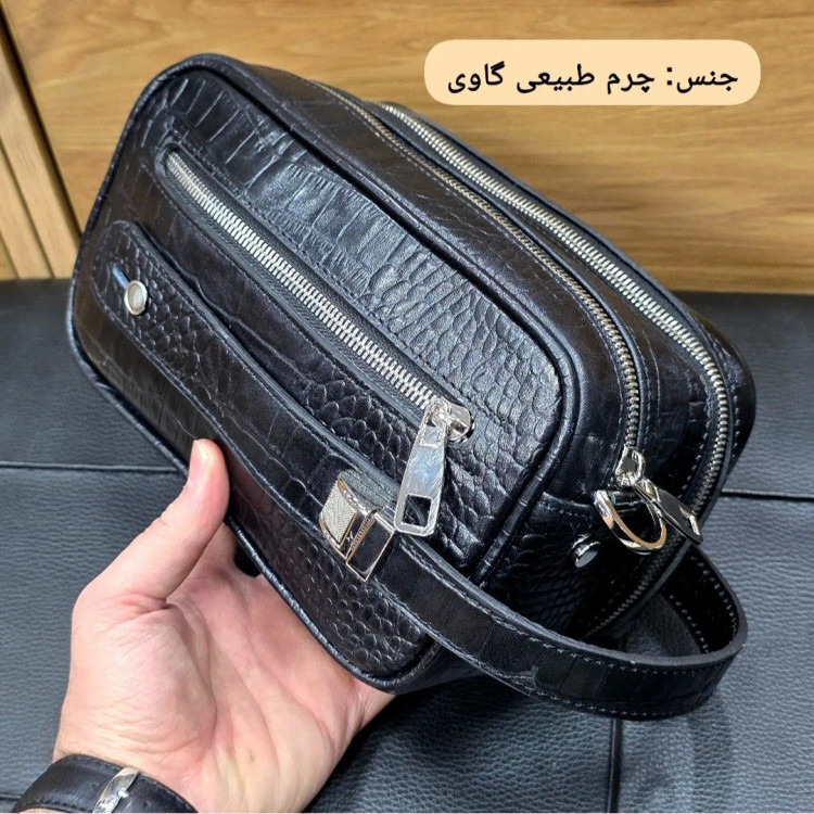 کیف دستی و دوشی چرم طبیعی گاوی دو خانه مدل شوزبگ (2)