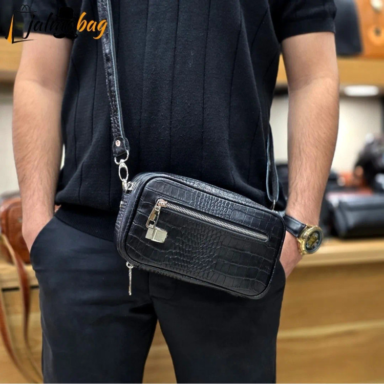 کیف دستی و دوشی چرم طبیعی گاوی دو خانه مدل شوزبگ (2)