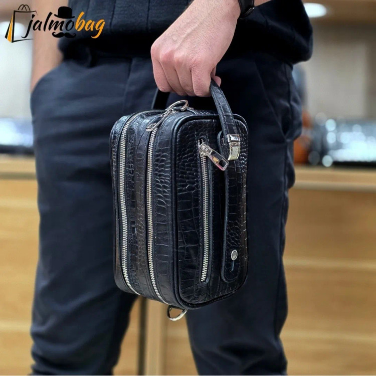 کیف دستی و دوشی چرم طبیعی گاوی دو خانه مدل شوزبگ (2)