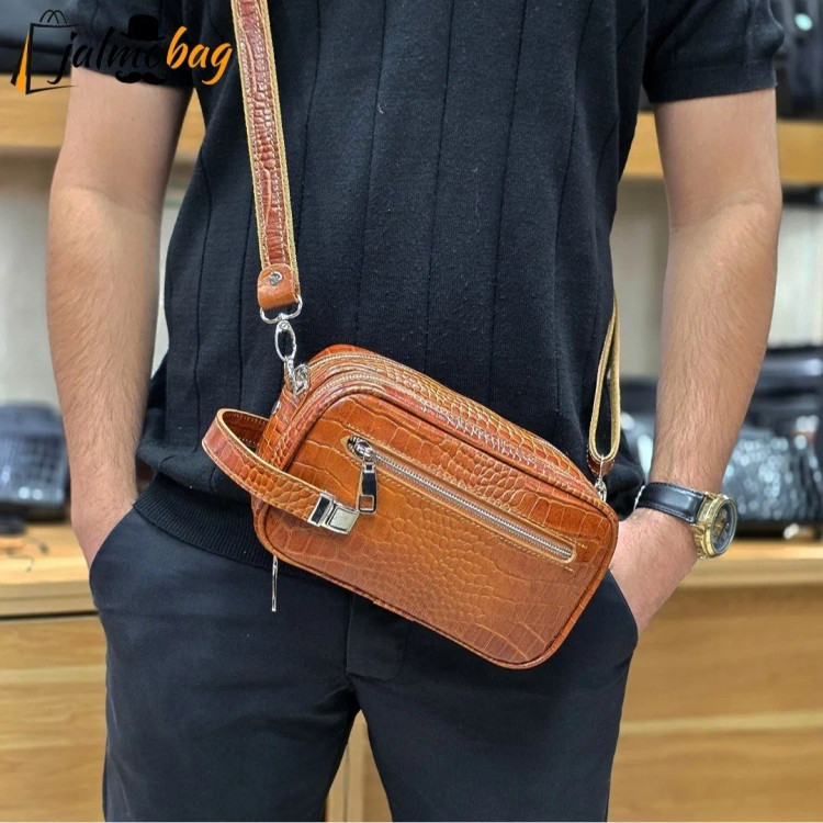 کیف دستی و دوشی چرم طبیعی گاوی دو خانه مدل شوزبگ (2)