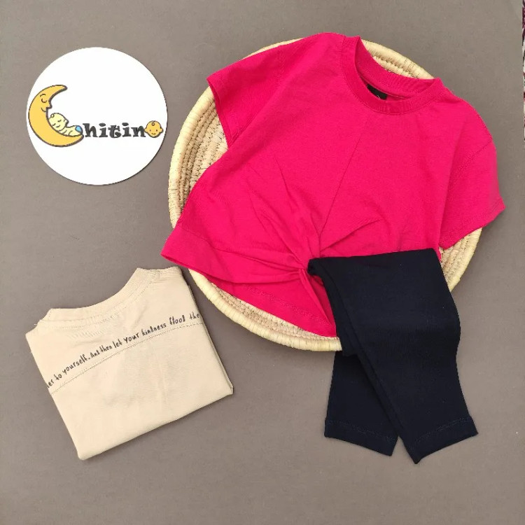 تیشرت کراپ گره ای آکو برای کودکان 2 تا 9 سال در رنگهای سرخابی و کرم (2)
