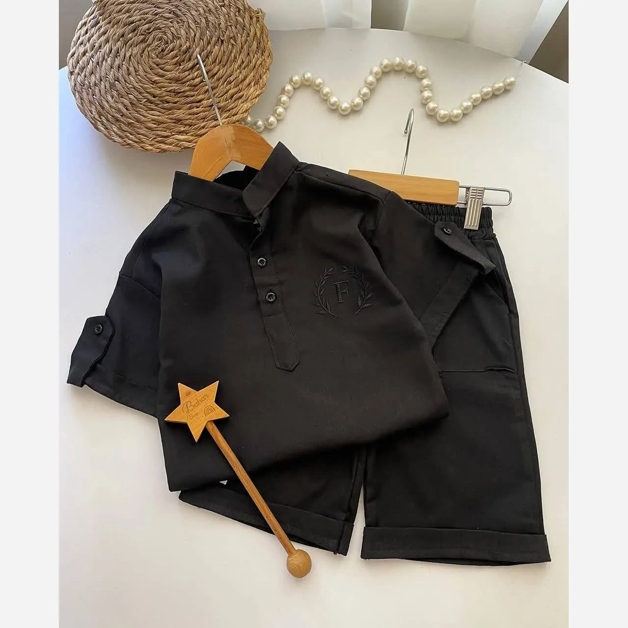 ست دو تکه بلوز و شلوارک لینن اسپرت دخترانه و پسرانه سایز 2 تا 8 سال (2)