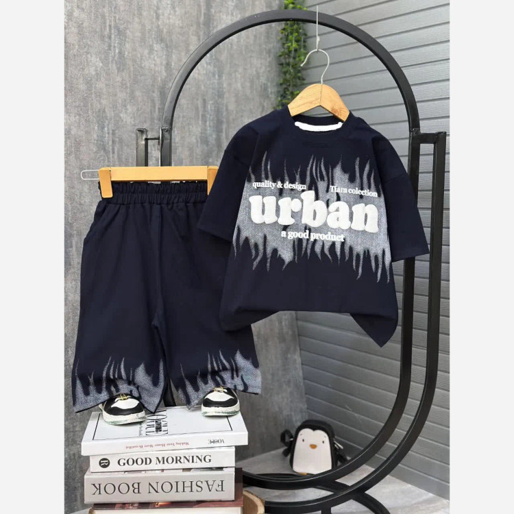 ست تیشرت و شلوارک پسرانه پنبه یک رو طرح urban (2)