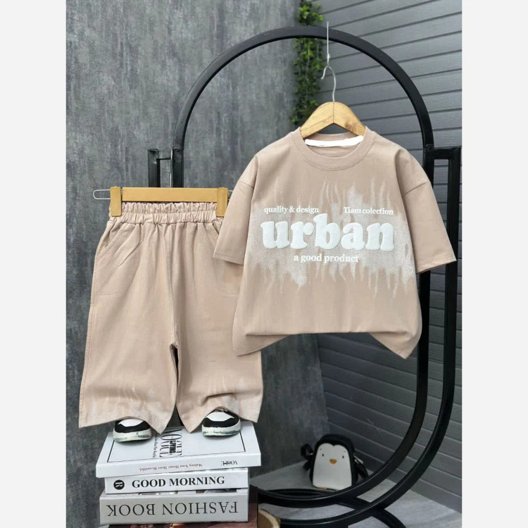 ست تیشرت و شلوارک پسرانه پنبه یک رو طرح urban (2)