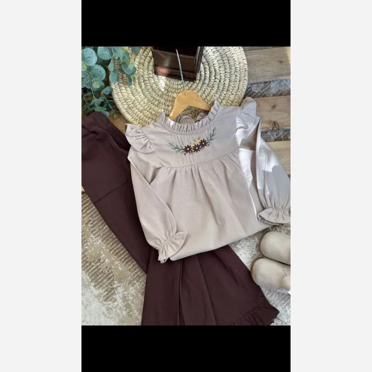 ست تونیک و شلوار کتان پنبه دخترانه مدل شکوفه (2)