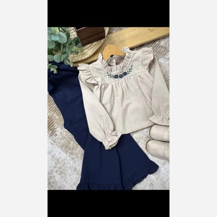 ست تونیک و شلوار کتان پنبه دخترانه مدل شکوفه (2)