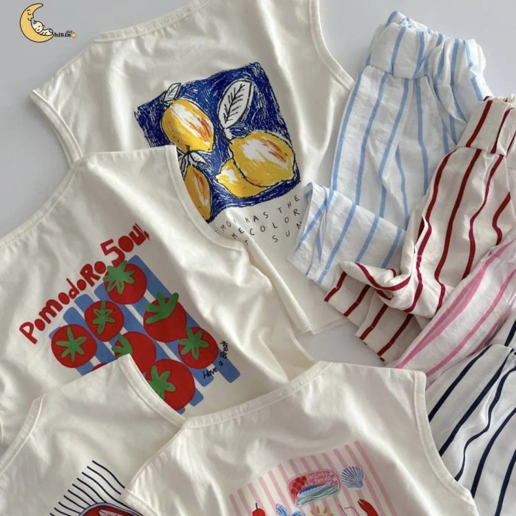 تاپ و شلوارک نخی دخترانه و پسرانه طرح راه راه تابستانی سایز 2 تا 6 سال (2)