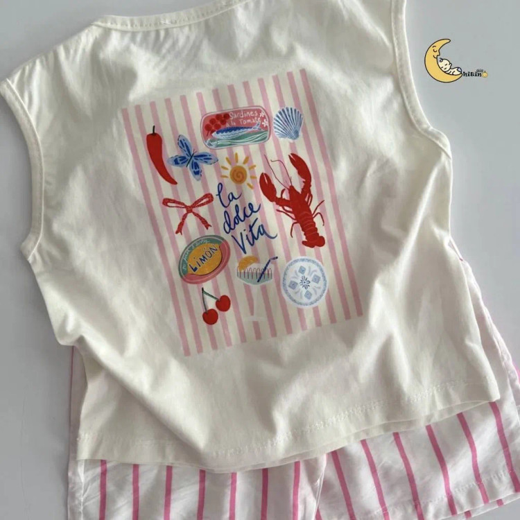 تاپ و شلوارک نخی دخترانه و پسرانه طرح راه راه تابستانی سایز 2 تا 6 سال (2)