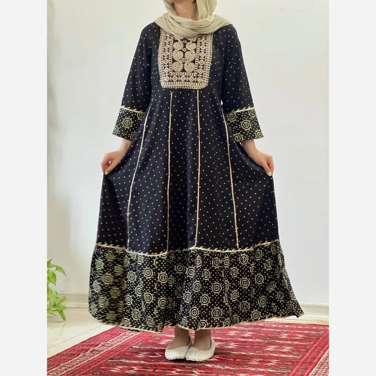 کرتی هندی زنانه جنس نخ وارداتی سایز بزرگ مدل کلوش قد 135 (2)