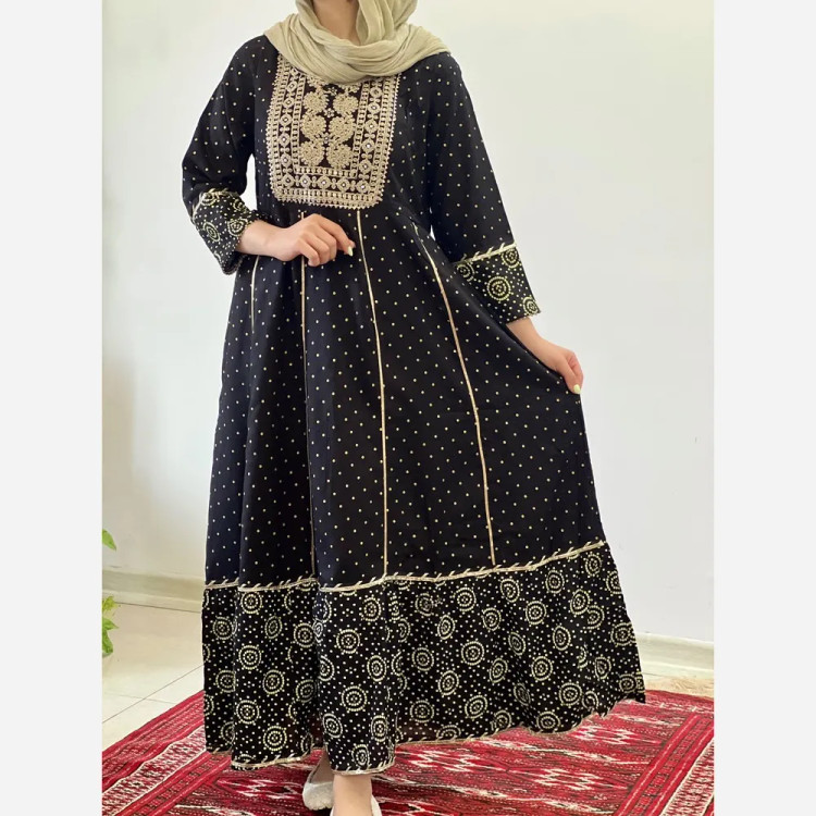 کرتی هندی زنانه جنس نخ وارداتی سایز بزرگ مدل کلوش قد 135 (2)