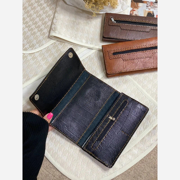 کیف پول و موبایل چرم سه لت مدل عطارد دست دوز با چرم خارجی درجه یک (2)