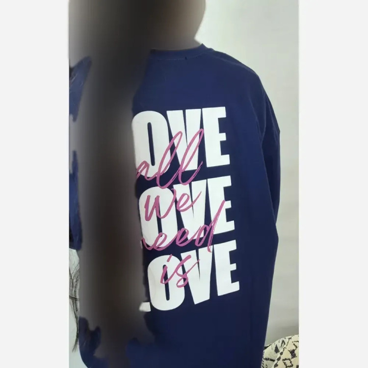 تیشرت لانگ باکسی نخ پنبه سوپر لاکرا قواره بزرگ طرح love زنانه دخترانه (2)