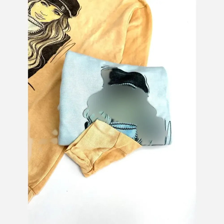بلوز آستین بلند زنانه پاییزه طرح دختر و چای جنس کتان سنگ شور فری سایز (2)