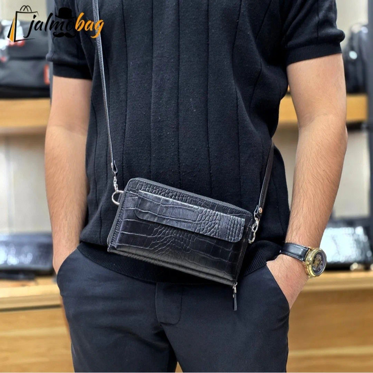 کیف دستی و دوشی چرم طبیعی ظفر دارای بند مچی و بند بلند قابل تنظیم (2)