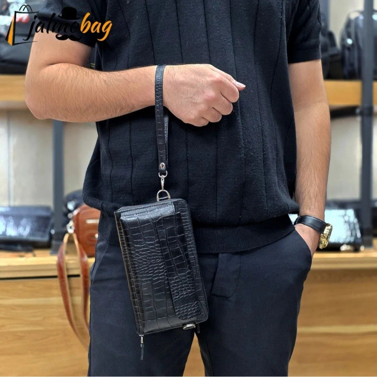 کیف دستی و دوشی چرم طبیعی ظفر دارای بند مچی و بند بلند قابل تنظیم (2)