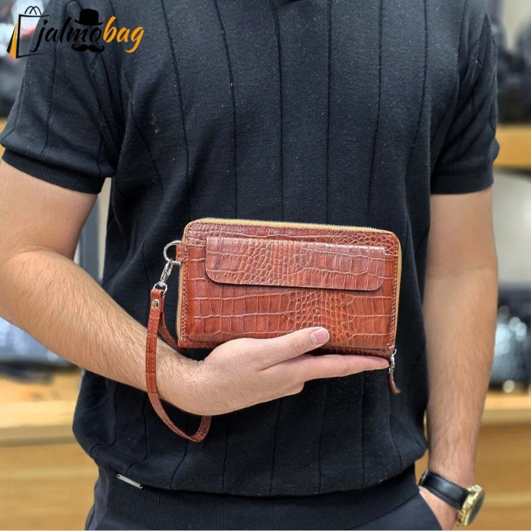 کیف دستی و دوشی چرم طبیعی ظفر دارای بند مچی و بند بلند قابل تنظیم (2)
