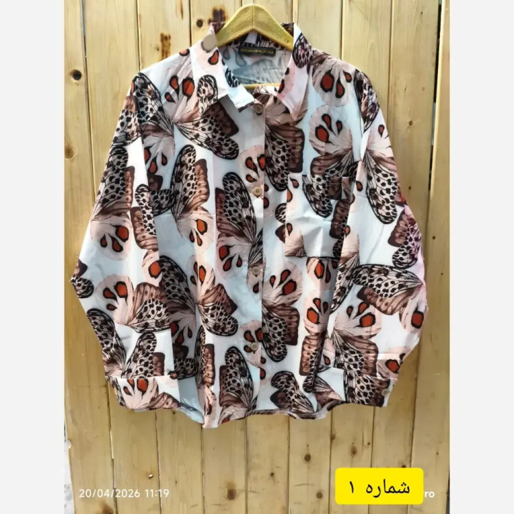 شومیز مانتویی تابستانه طرح پروانه یقه مردانه جنس بوگاتی سایز بزرگ (2)