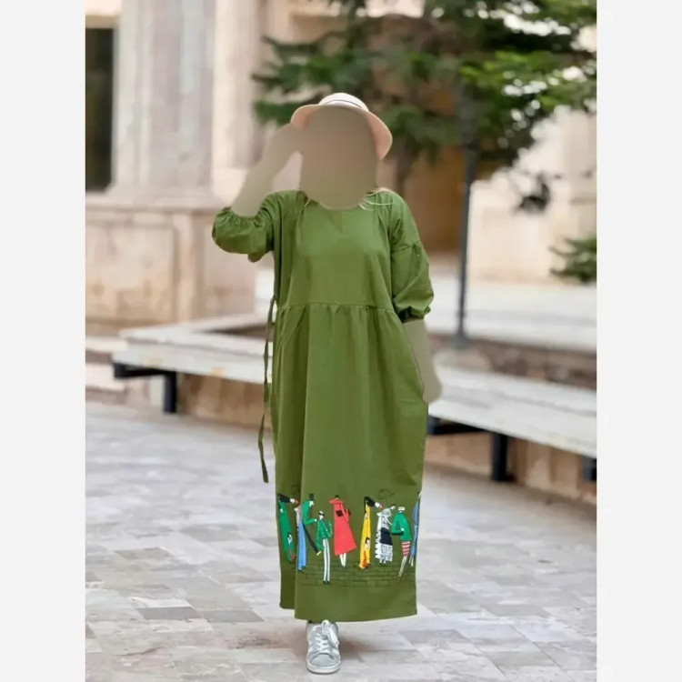 پیراهن لینن طرح سرخپوستی فری سایز مدل بلند (2)