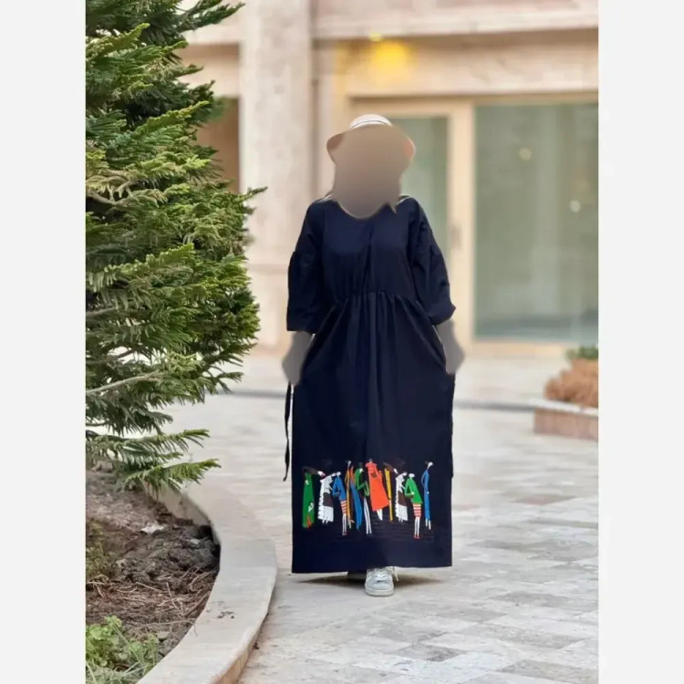 پیراهن لینن طرح سرخپوستی فری سایز مدل بلند (2)