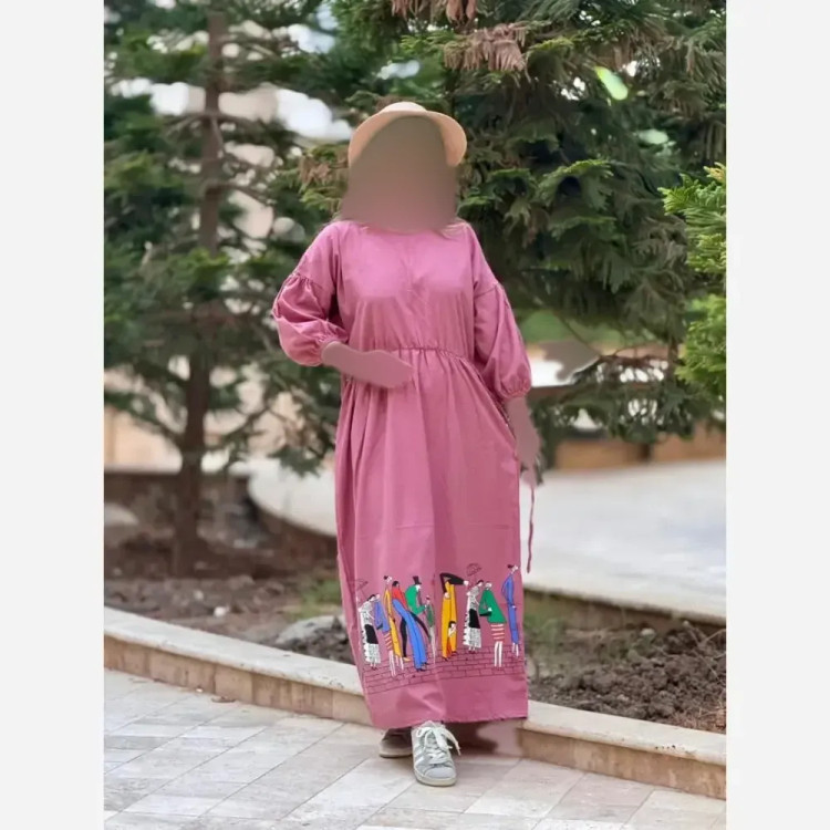 پیراهن لینن طرح سرخپوستی فری سایز مدل بلند (2)