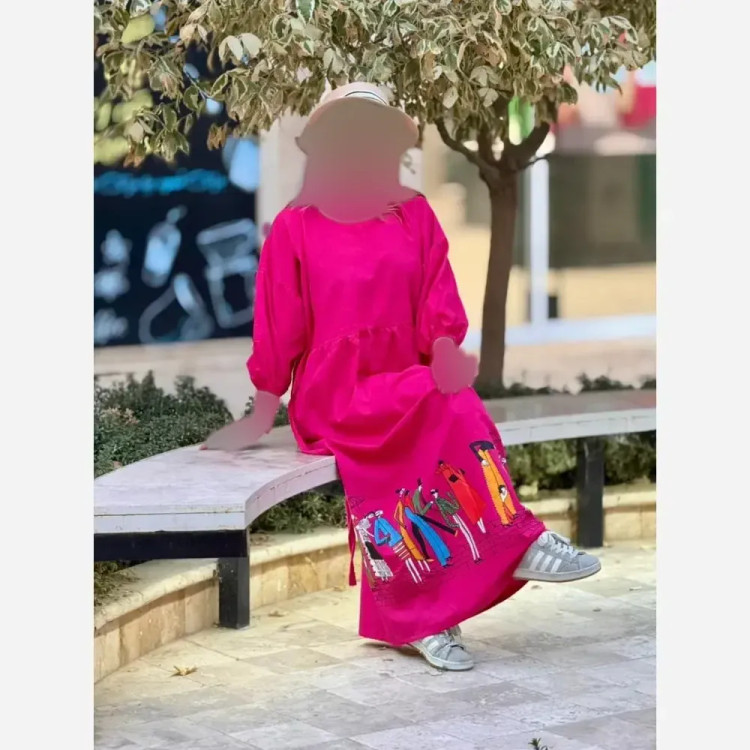 پیراهن لینن طرح سرخپوستی فری سایز مدل بلند (2)