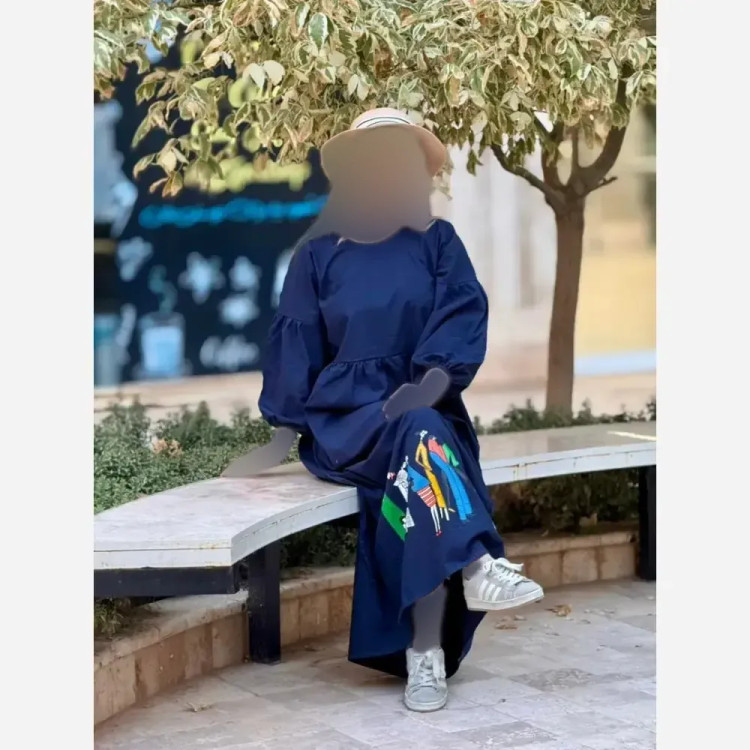 پیراهن لینن طرح سرخپوستی فری سایز مدل بلند (2)
