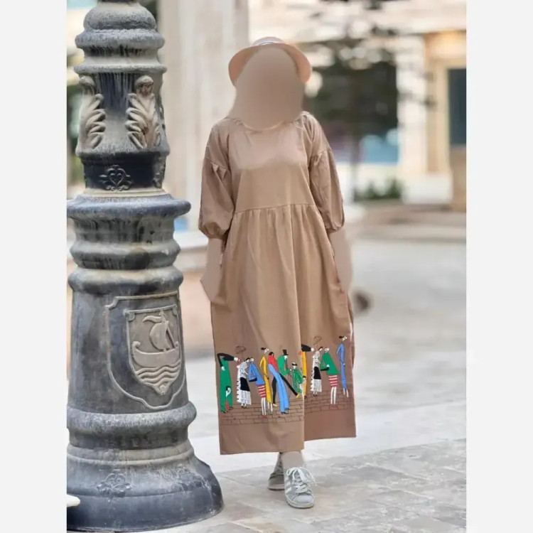 پیراهن لینن طرح سرخپوستی فری سایز مدل بلند (2)