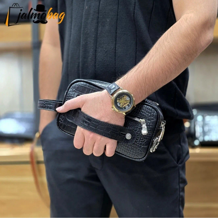 کیف دستی چرم طبیعی چرم ظفر دو خانه با جاکارتی و رمزدار (2)