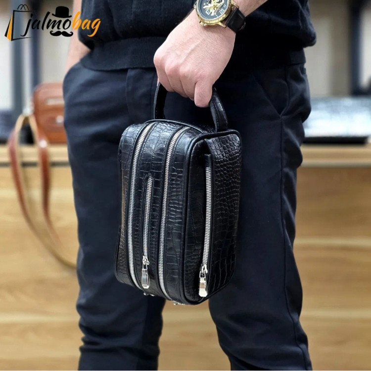 کیف دستی چرم طبیعی چرم ظفر دو خانه با جاکارتی و رمزدار (2)
