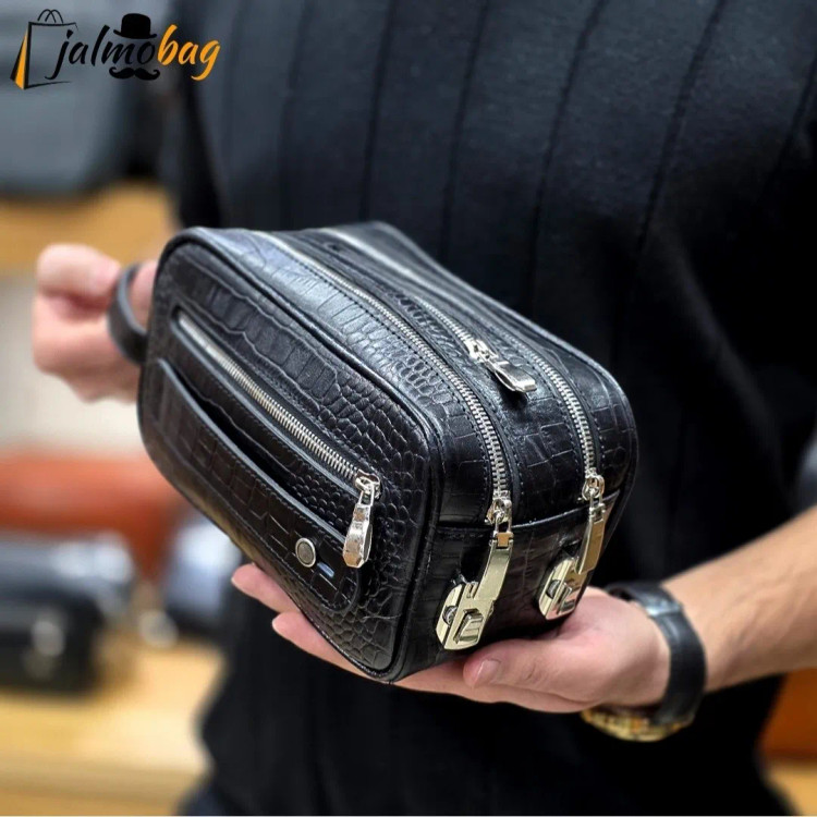 کیف دستی چرم طبیعی چرم ظفر دو خانه با جاکارتی و رمزدار (2)
