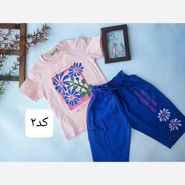ست تیشرت و شلوارک دخترانه طرح گل دار باکیفیت و راحت (2)