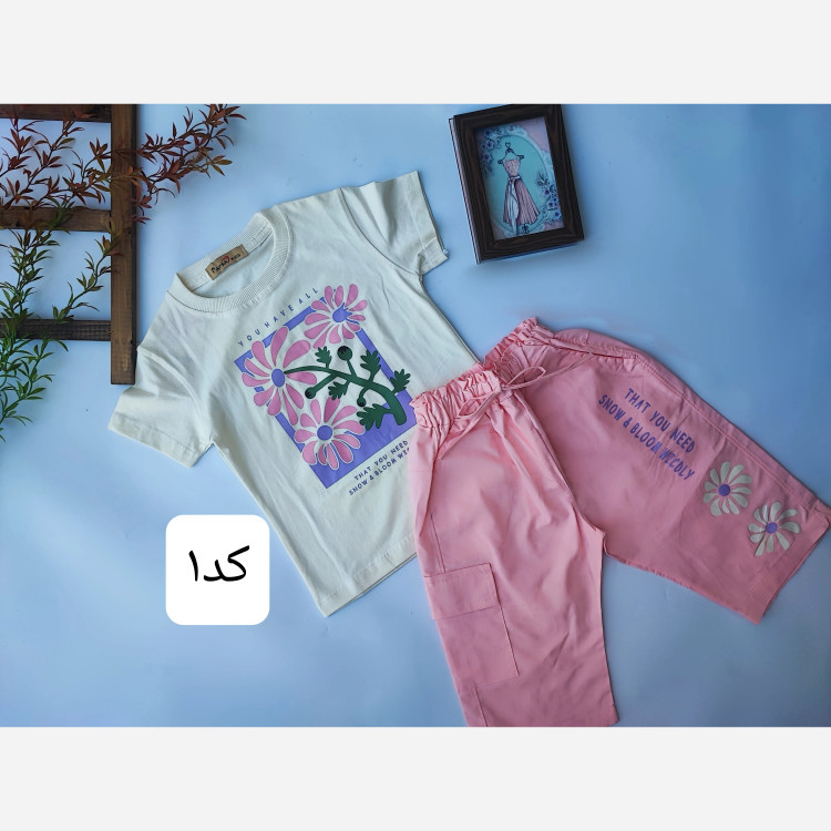 ست تیشرت و شلوارک دخترانه طرح گل دار باکیفیت و راحت (2)