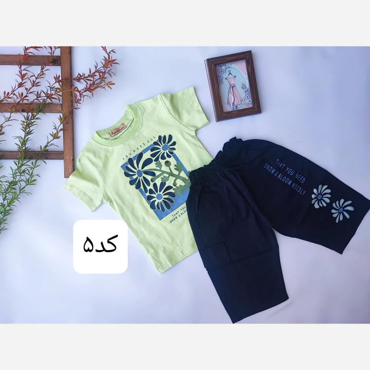 ست تیشرت و شلوارک دخترانه طرح گل دار باکیفیت و راحت (2)