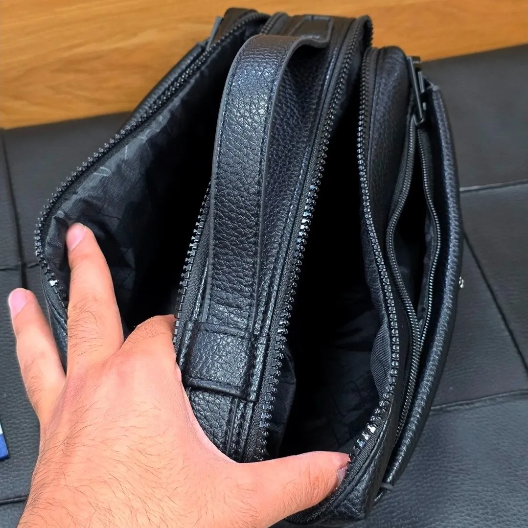 کیف دستی دوحالته چرم وارداتی مونت بلانک مدل دبل فیس 4 زیپ (2)