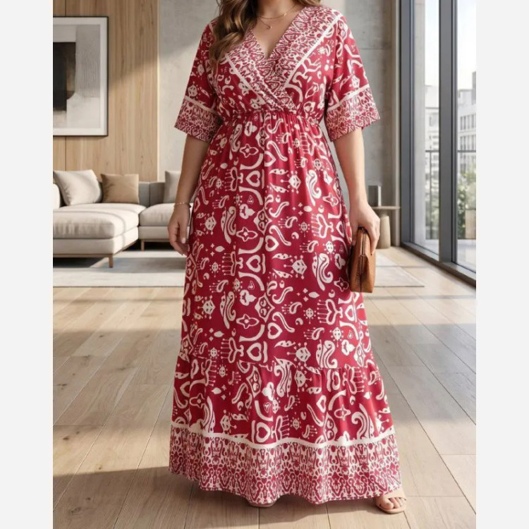 پیراهن ساحلی زنانه مدل چپ و راستی طرح فلور حاشیهدار فری سایز (3)