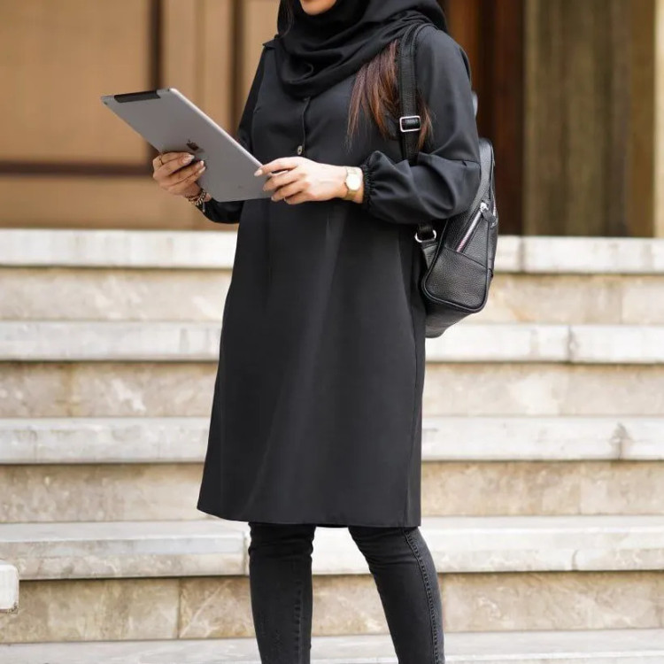 مانتو زنانه مدل شادی جنس پرشیا سایز 1 و 2 رنگ مشکی طوسی نسکافه ای سرمه ای (2)