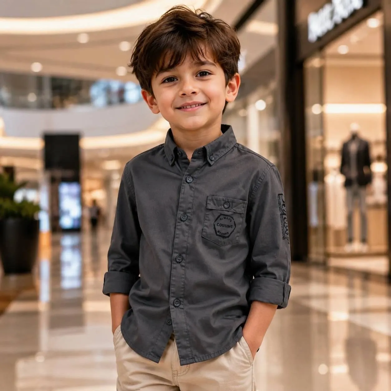 پیراهن کتان اسپرت پسرانه رنگ خاکستری (2)