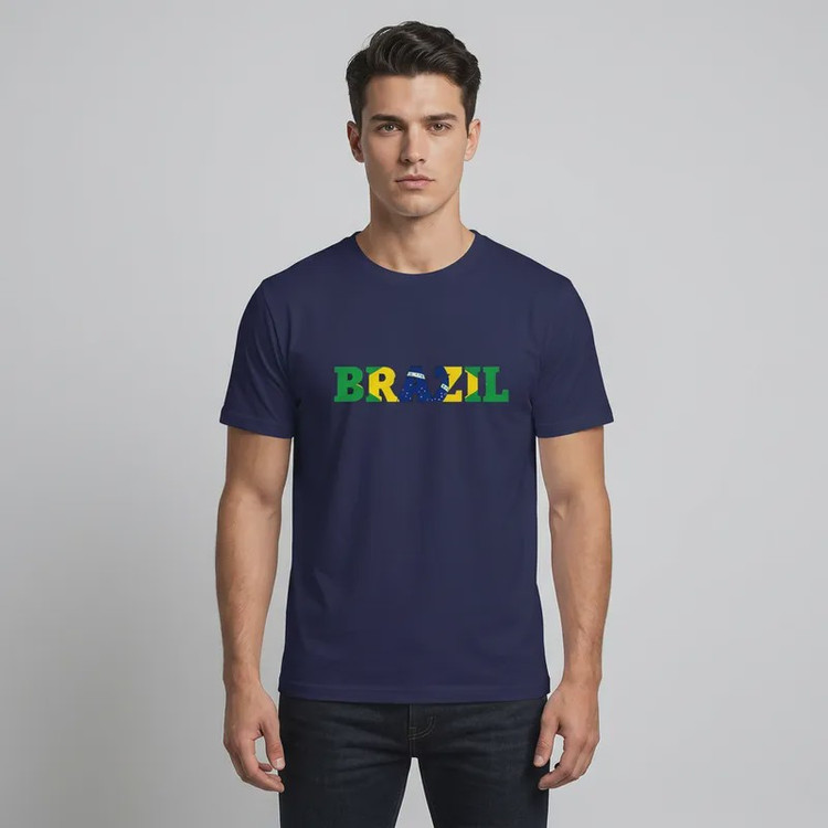 تیشرت آستین کوتاه مردانه یقه گرد طرح فوتبالی جام جهانی برزیل مدل 685